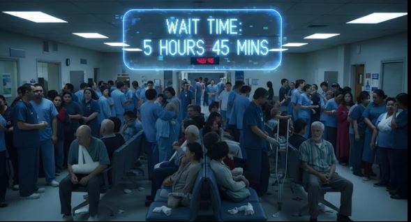 Healthcare: clinical corridor with staff, prioritising patient flow